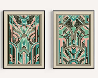 Art Deco Prints Set van Prints Roze Groen Art Deco Art Deco Poster Art Deco Wall Art Art Deco Accessoires Wall Art Print Art Deco