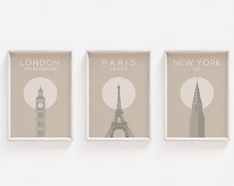 Set of Prints, Travel Posters, Wall Art Prints, London Wall Art, Paris Art Print, New York Print, Wall Art, Travel Wall Art, New York Poster