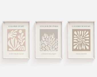 Set of 3 Prints, Matisse, Neutral Prints, Botanical Prints, Wall Art Print, Neutral, Abstract Prints, Neutral Wall Art, Wall Art Set