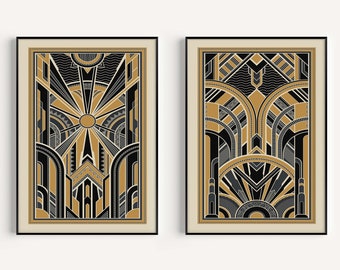 Art Deco Prints, Black Gold Art Deco, Set of 2 Art Deco Prints, Art Deco Poster, Art Deco Wall Art, Art Deco Accessories, Art Deco, Wall Art