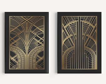 Art Deco Prints, Set of 2 Prints, Black Gold Art Deco, Art Deco Poster, Art Deco Wall Art, Black Gold Prints, Art Deco Accessories, Wall Art