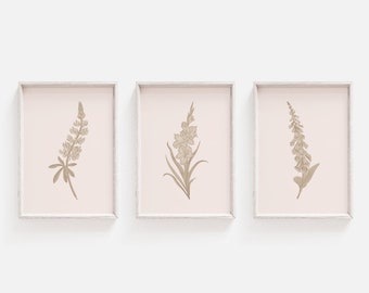 Beige Wall Art, Flower Prints, Beige Prints, Wall Art Set, Set of 3 Prints, Flower Art Prints, Wall Art, Botanical Print Set, Floral Print
