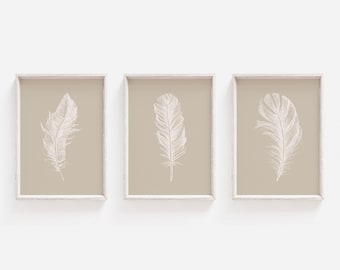 Set of Prints, Wall Art Print, Beige Prints, Wall Art Set, Feather Print Set, Wall Art, Minimalist Prints, Feather Wall Art, Feather Prints