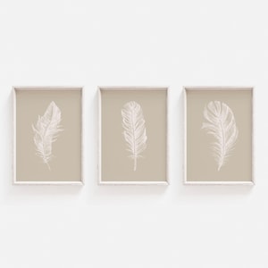 Set of Prints, Wall Art Print, Beige Prints, Wall Art Set, Feather Print Set, Wall Art, Minimalist Prints, Feather Wall Art, Feather Prints