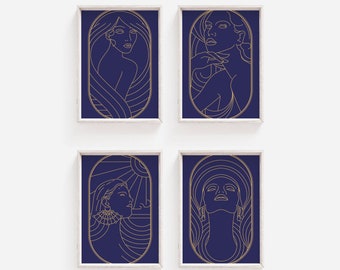 Art Deco Print Set, Art Deco Wall Art, Set of Prints, Wall Art Set, Blue, Prints, Art Deco, Blue Wall Art, Wall Art Prints, Blue Prints