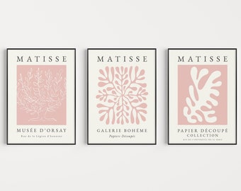 3er-Set Prints, Rosa Prints, Matisse Drucke, Rosa, Boho Wandkunst, Rosa Wandkunst, Rosa Dekor, Rosa Poster, Matisse Druck Set, Wand Kunst Druck