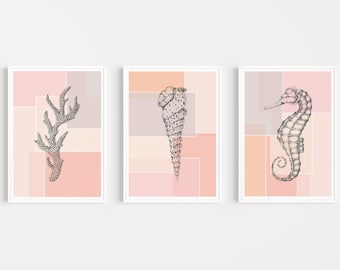 Bathroom Wall Art, Wall Art Prints, Beach Prints, Bathroom Art, Bathroom Prints, Shell Wall Art, Wall Art, Seahorse, Bathroom, Art Prints