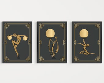 Art Deco Prints, Set of Prints, Black Gold Art Deco, Art Deco Poster, Art Deco Wall Art, Gold Art Deco, Wall Art Print, Art Deco, Black Gold