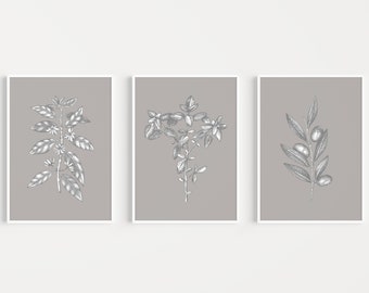 Grey Prints, Wall Art Set, Set of Prints, Art Prints, Wall Art, Botanical Print Set, Minimalist Prints, Grey Wall Art, Botanical Print, Art