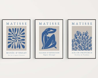 Wall Art Print, Matisse, Set of Prints, Matisse Prints, Blue Prints, Boho Wall Art, Henri Matisse, Blue Art Prints, Boho Print, Matisse Art