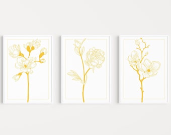 Set of Prints, Yellow Print Set, Wall Art Set, Yellow Prints, Flower Print Set, Wall Art, Wall Art Print, Flower Wall Art, Yellow Wall Art
