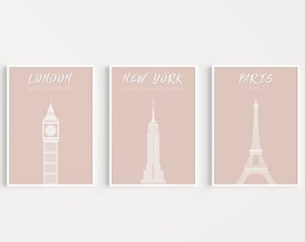 Set of 3 Prints, Wall Art Set, Travel Posters, New York Print, London Wall Art, Paris Poster, Travel Wall Art, New York Poster, Art