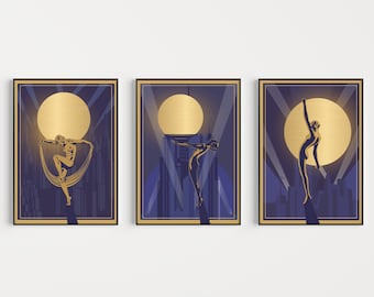 Art Deco Prints, Set of Prints, Blue Art Deco, Art Deco Poster, Art Deco Wall Art, Blue Gold Art Deco, Wall Art Print, Art Deco, Blue Print