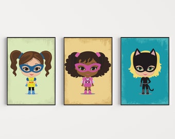 Nursery Wall Art, Superhero Girl, Superhero Nursery, Superhero Wall Art, Girl Superhero, Superhero Prints, Kids Room Prints, Nursery Prints