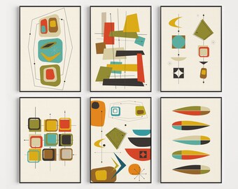 Mid Century Modern, Print Set, Set of 6 Prints, Wall Art Set, Mid Century, Wall Art Print, Mid Century Prints, Wall Art, Art Print Set