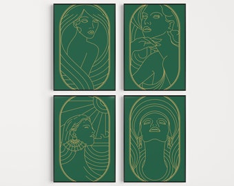 Art Deco, Set of Prints, Art Deco Wall Art, Green Print, Art Deco Prints, Wall Art Set, Green, Prints, Green Wall Art, Wall Art Prints