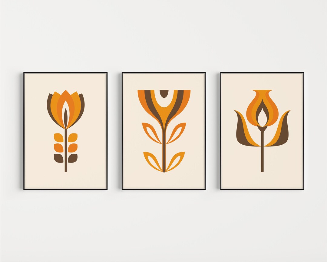 Mid Century Modern, Flower Print, Set of Prints, Mid Century, Wall Art