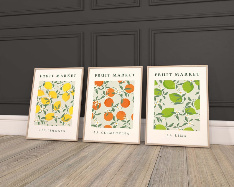 Fruit Print, Set of 3 Prints, Kitchen Print Set, Wall Art, Fruit Market Print, Food Prints, Kitchen Wall Art, Fruit Art Print image 6