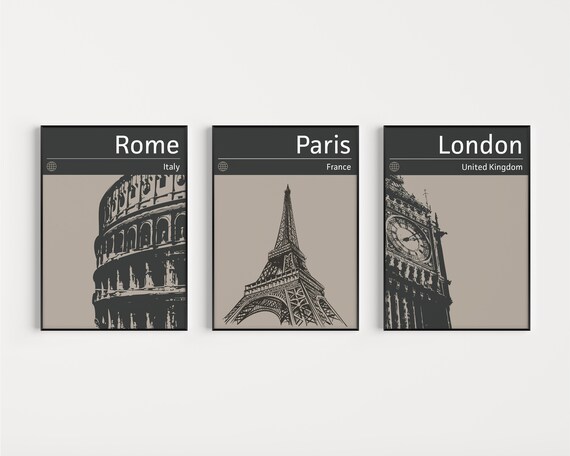 Set of Prints, Travel Print Set, London Print, Travel Poster Set, Travel Print, Paris Wall Art, Wall Art Print, Rome Print, Minimalist Art