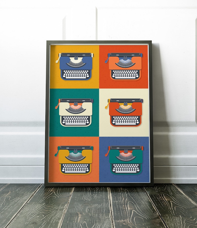 Mid Century Modern, Prints, Wall Art, Typewriter Print