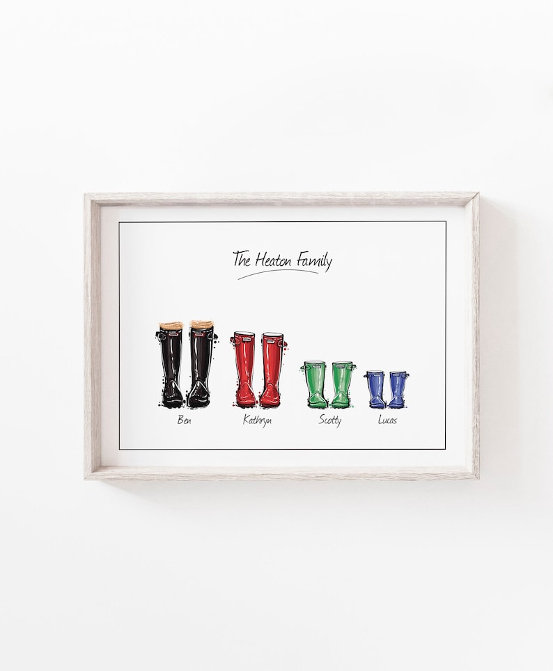 Wellies Print, Wellington Boot, Print, Wall Art Print, Family Gift, Personalised Family Print, Custom Friend Art, Personalised Gift, Art image 1