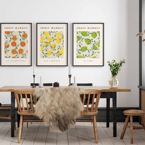 Fruit Print, Set of 3 Prints, Kitchen Print Set, Wall Art, Fruit Market Print, Food Prints, Kitchen Wall Art, Fruit Art Print image 2