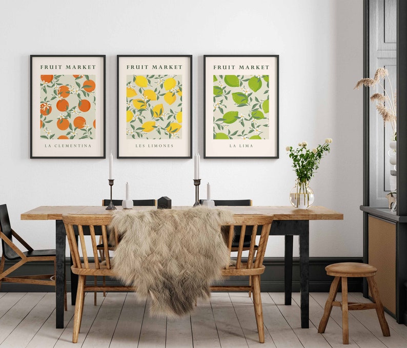 Fruit Print, Set of 3 Prints, Kitchen Print Set, Wall Art, Fruit Market Print, Food Prints, Kitchen Wall Art, Fruit Art Print image 2