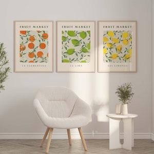 Fruit Print, Set of 3 Prints, Kitchen Print Set, Wall Art, Fruit Market Print, Food Prints, Kitchen Wall Art, Fruit Art Print image 3
