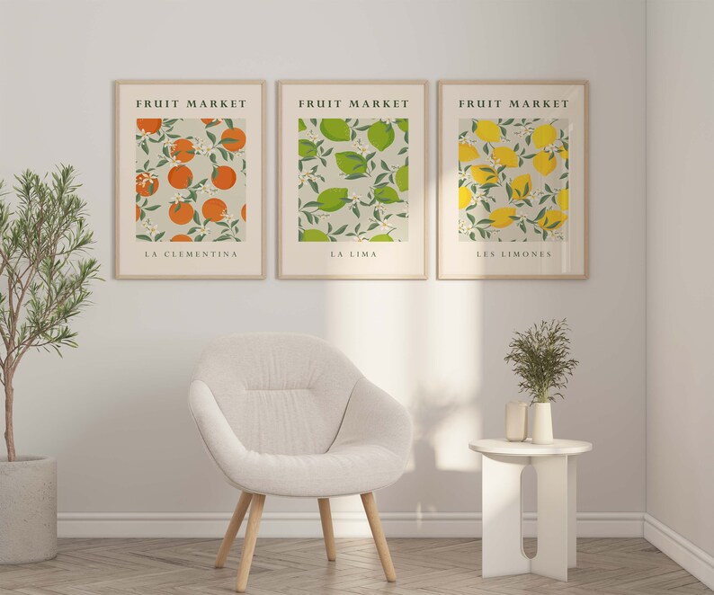 Fruit Print, Set of 3 Prints, Kitchen Print Set, Wall Art, Fruit Market Print, Food Prints, Kitchen Wall Art, Fruit Art Print image 3