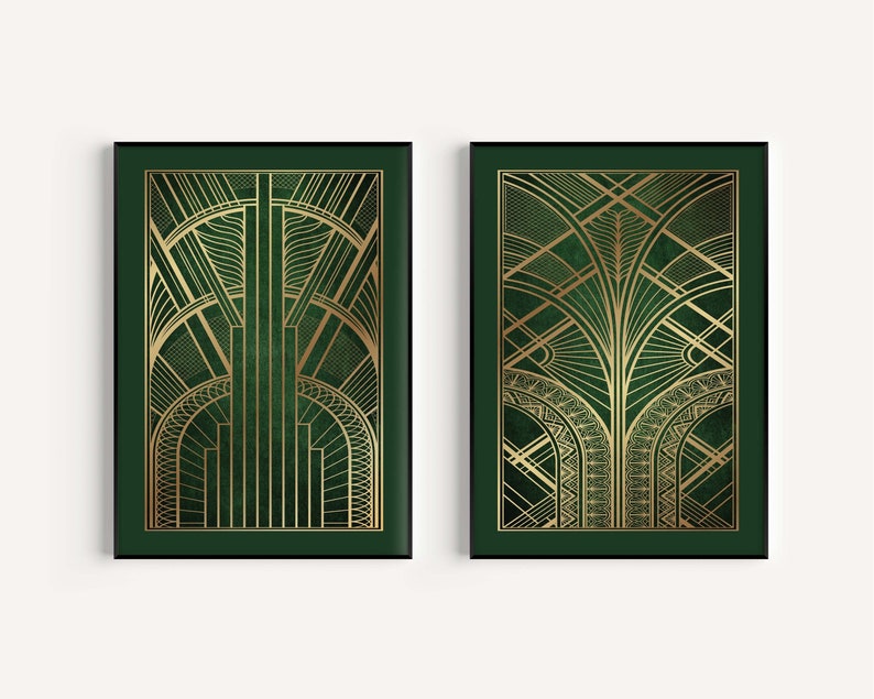 Art Deco Prints Set of Prints Green Art Deco Prints Art Etsy