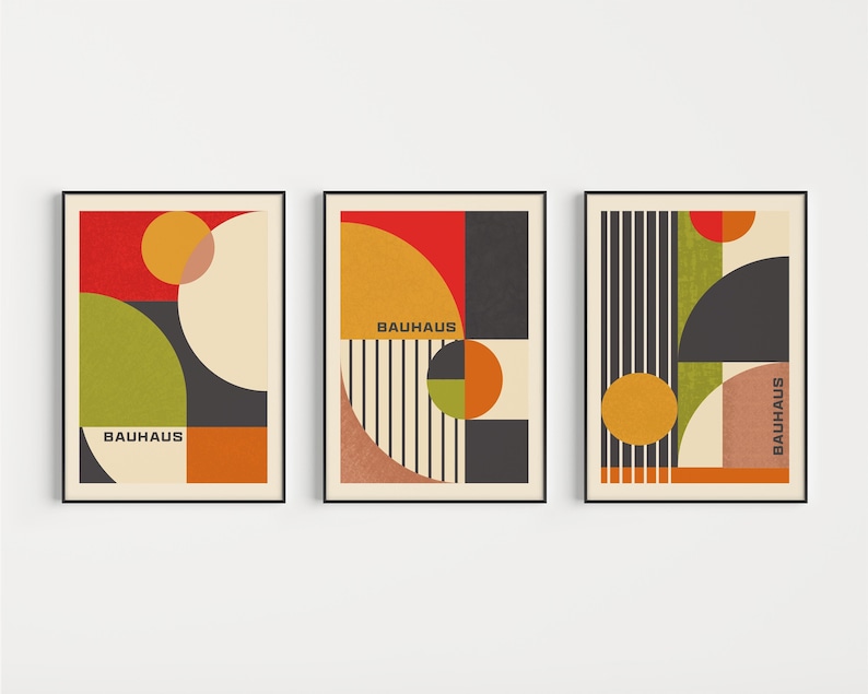 Mid Century Modern Prints, Set of 3 Prints, Bauhaus Prints, Wall Art Print, Bauhaus, Bauhaus Wall Art, Bauhaus Posters, Wall Art Print Set image 1