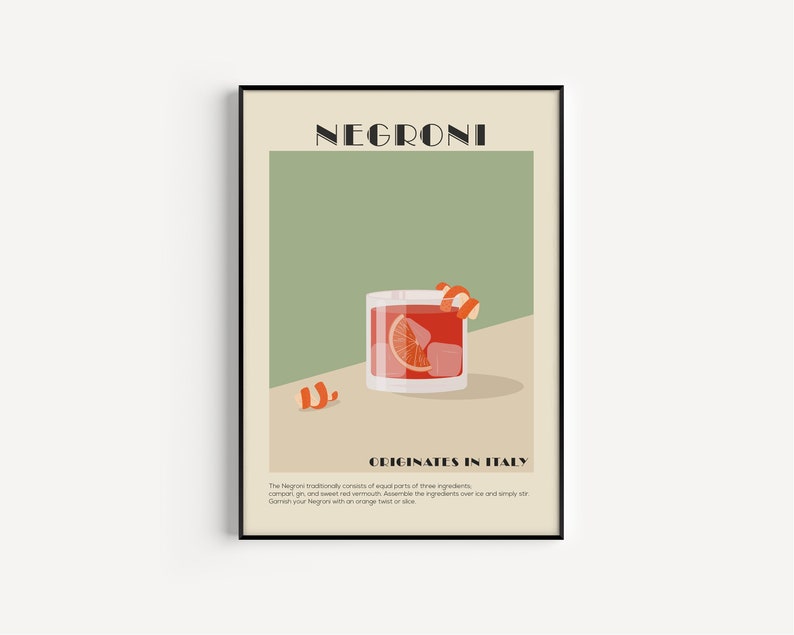 Negroni Druck, Cocktail Druck, Küchen Druck, Wand Kunst Druck, Küche Wand Kunst, Alkohol Druck, Cocktail Poster, Negroni, Cocktail Wand Kunst Bild 1