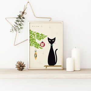 Mid Century Modern, Christmas Print, Mid Century Cat, Christmas, Prints ...
