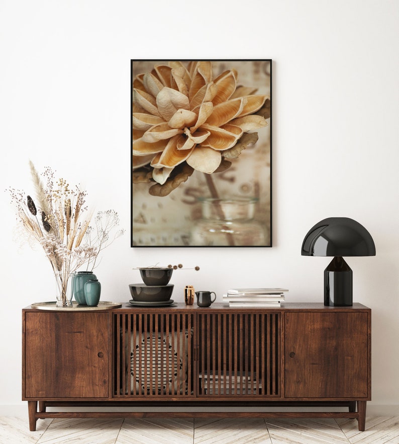 Wall Art Print Flower Print Flower Wall Art Beige Print Etsy UK