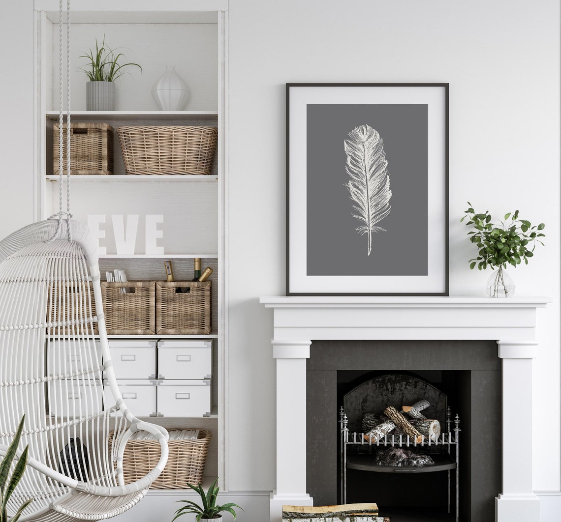 Wall Art Prints Grey Wall Art Feather Prints Set of Prints Etsy