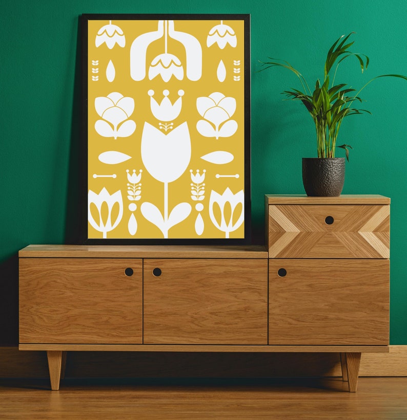 Yellow Wall Art, Yellow Prints, Art Print, Flower Print, Minimalist ...
