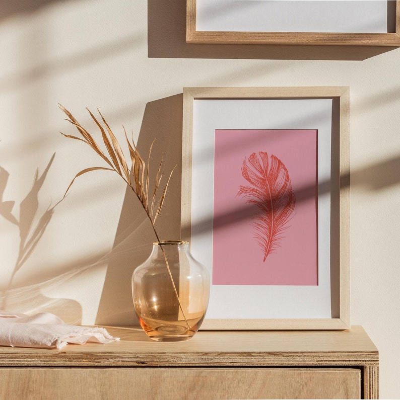 Set of Prints Pink Art Prints Pink Print Set Feather Etsy