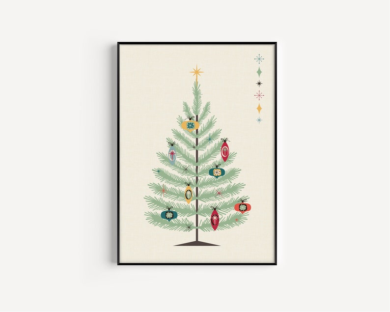 Mid Century Modern, Christmas Print, Mid Century Christmas, Christmas, Prints, Xmas Art Print, Mid Century Print, Wall Art Print, Art Prints image 1