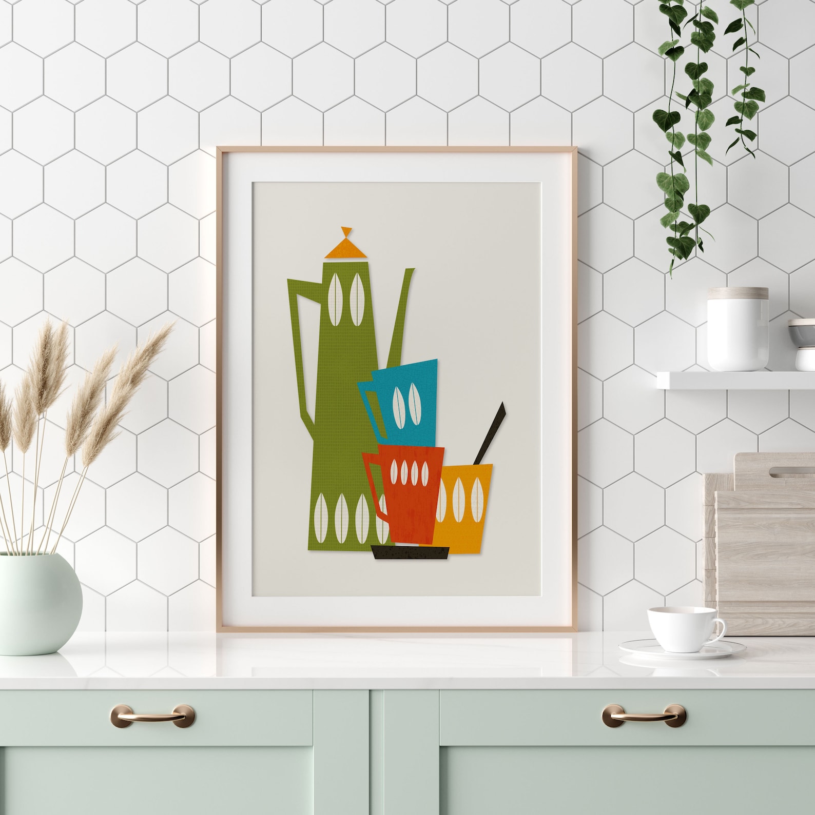 Kitchen Print Set, Mid Century Modern, Set of 2 Prints, Mid Century ...