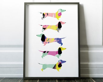 Sausage Dog Print, Wall Art Prints, Nordic Art, Minimalist Dog, Print, Poster, Scandinavian Print, Wall Art, Sausage Dog, Dachshund Print
