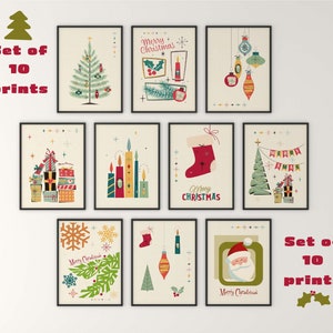 Set of Prints, Christmas Prints, Mid Century Modern, 10 Print Set, Mid Century, Christmas, Decorations, Christmas Wall Art Set, Art Prints