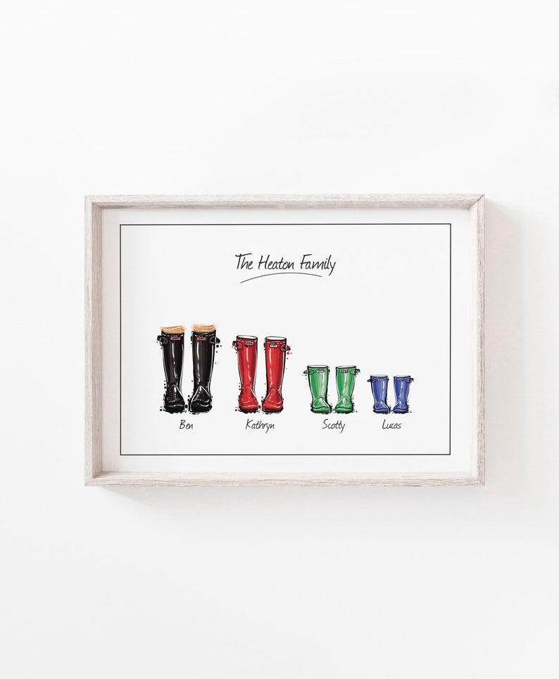 Custom family print gift Personalised Family print Custom Friend Art Wellies print Personalised gift art Wall art Home decor Wellington boot image 5