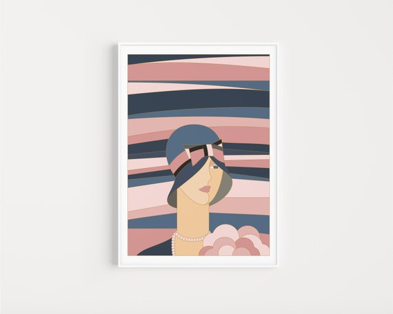 Art Deco Print, Blue Print, Art Deco Poster, Art Deco, Art Deco Wall Art, Pink Blue, Deco, Prints, Pink Wall Art, Deco Print, Blue, Wall Art
