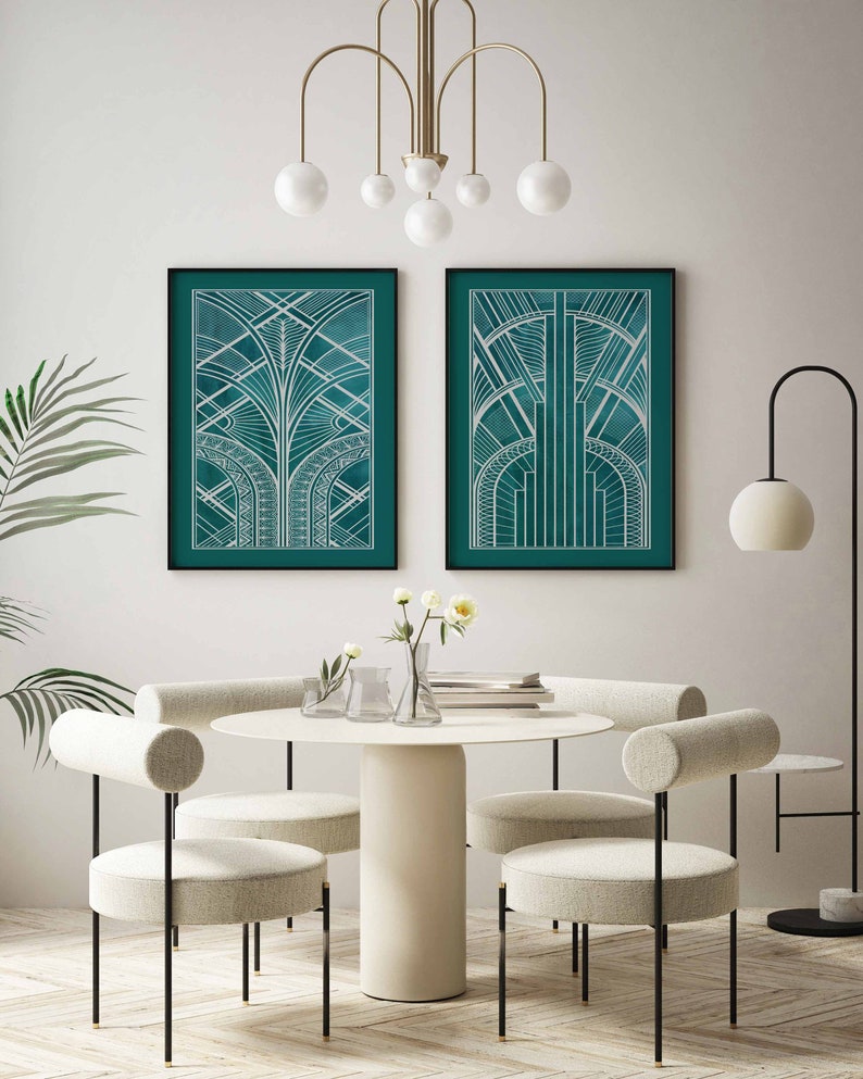 Art Deco Prints Set of Prints Teal Art Deco Art Deco Etsy UK
