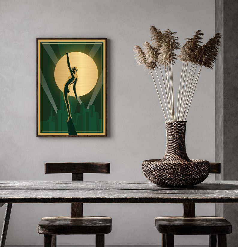 Art Deco Print Green Gold Art Deco Wall Art Green Print Etsy