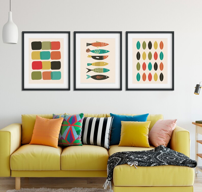 Wall Art Set Mid Century Modern Of Prints Print Colorful Minimalist Scandinavian
