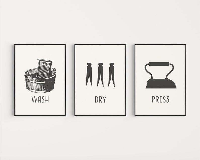 Laundry Print Set Laundry Prints Wall Art Prints Set of Etsy UK