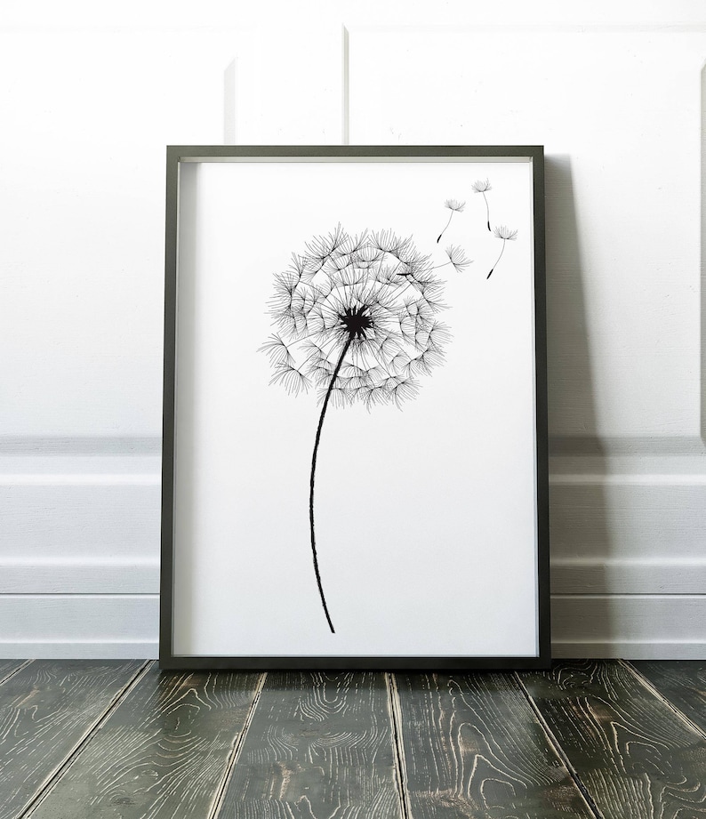 Botanical Print Wall Art Print Dandelion Print Black White | Etsy