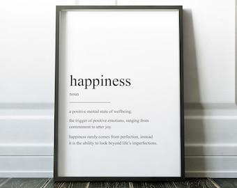 Happiness Definition Print, Quote Print, Definition Print, Happiness, Wall Art Print, Minimalist Print, Art Print, Happy Print, Definition