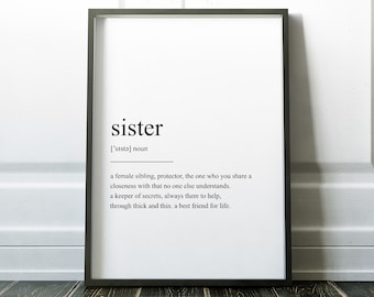 Sister Definition, Prints, Wall Art Print, Quote Print, Definition Print, Minimalist, Minimalist Print, Sister Gift, Family Print, Sister
